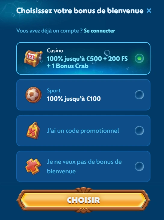 Winbay Casino Inscription selection de bonus